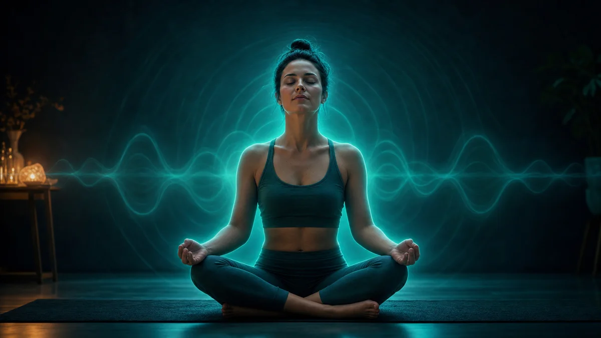 Woman meditating with calming alpha wave frequencies