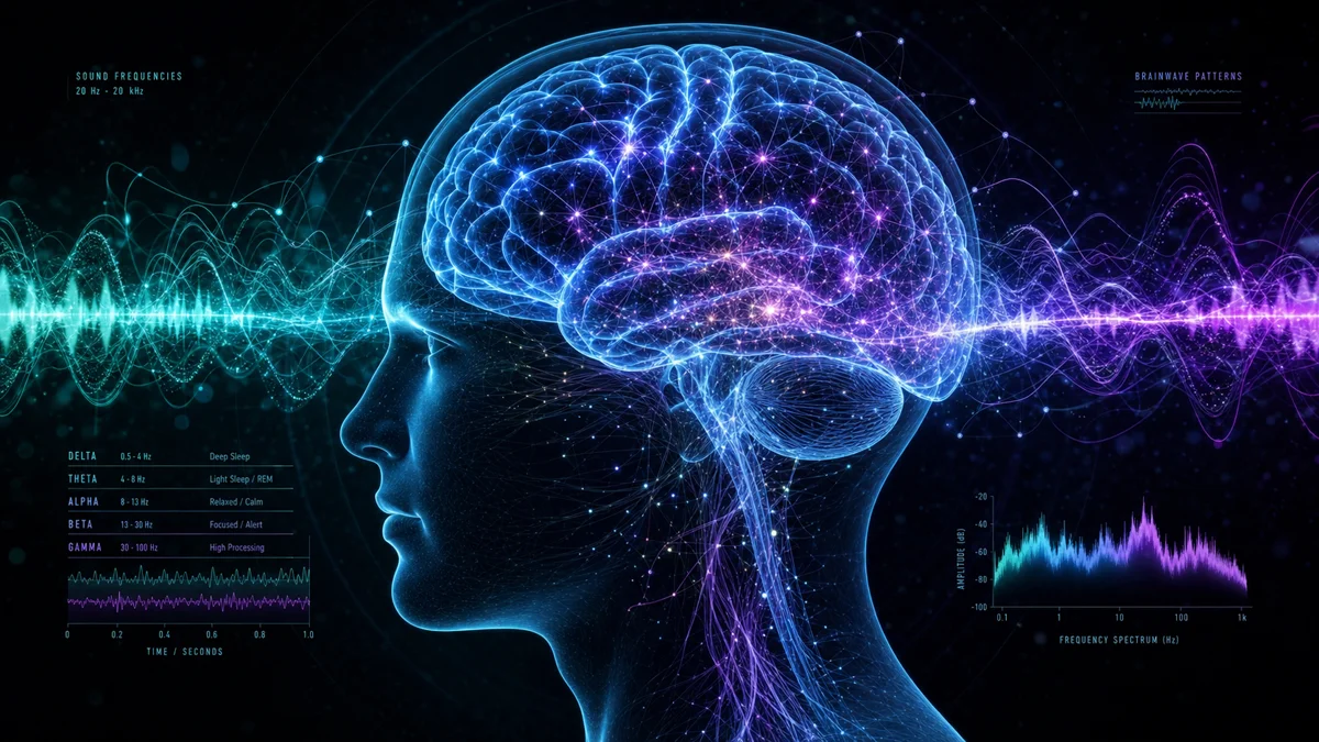 Brain profile with neural frequency waves visualization