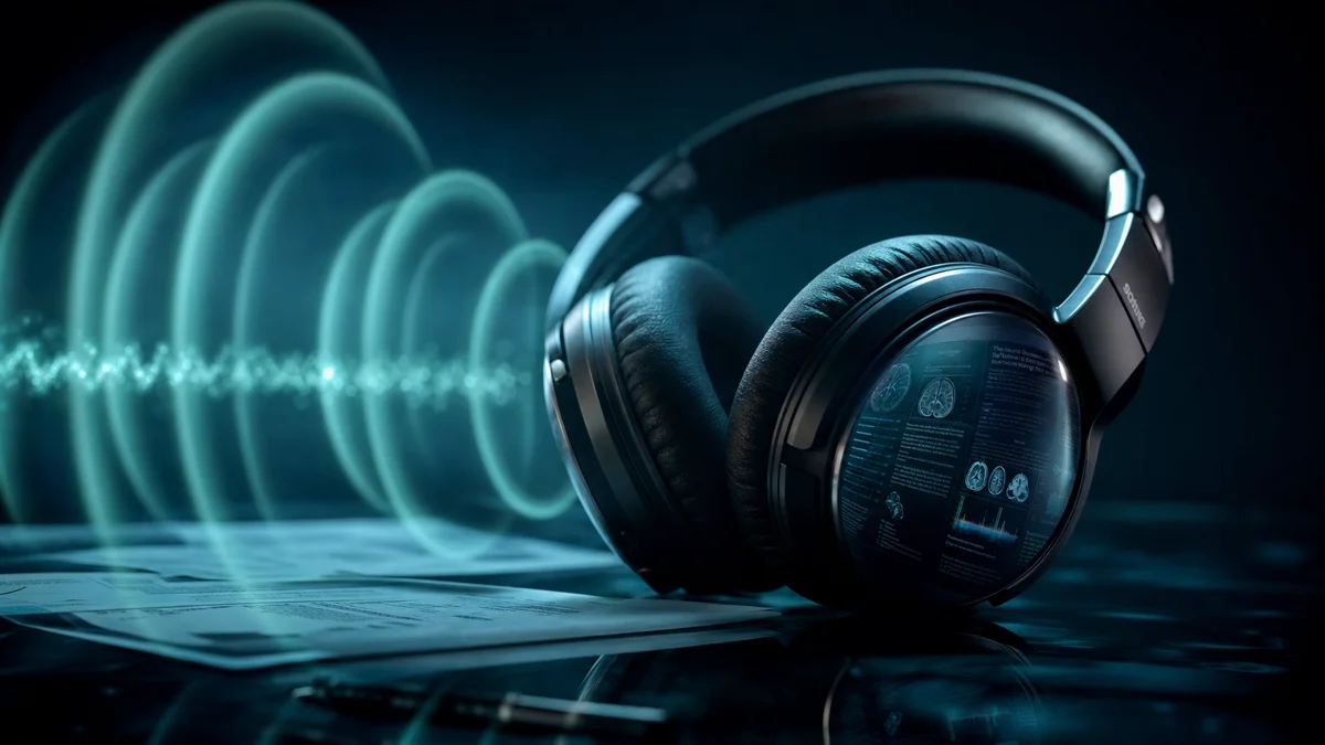 Over-ear headphones with teal sound wave rings